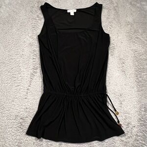 White House Black Market Tunic Blouse Top Women's M‎ Black Drawstring Tie Waist